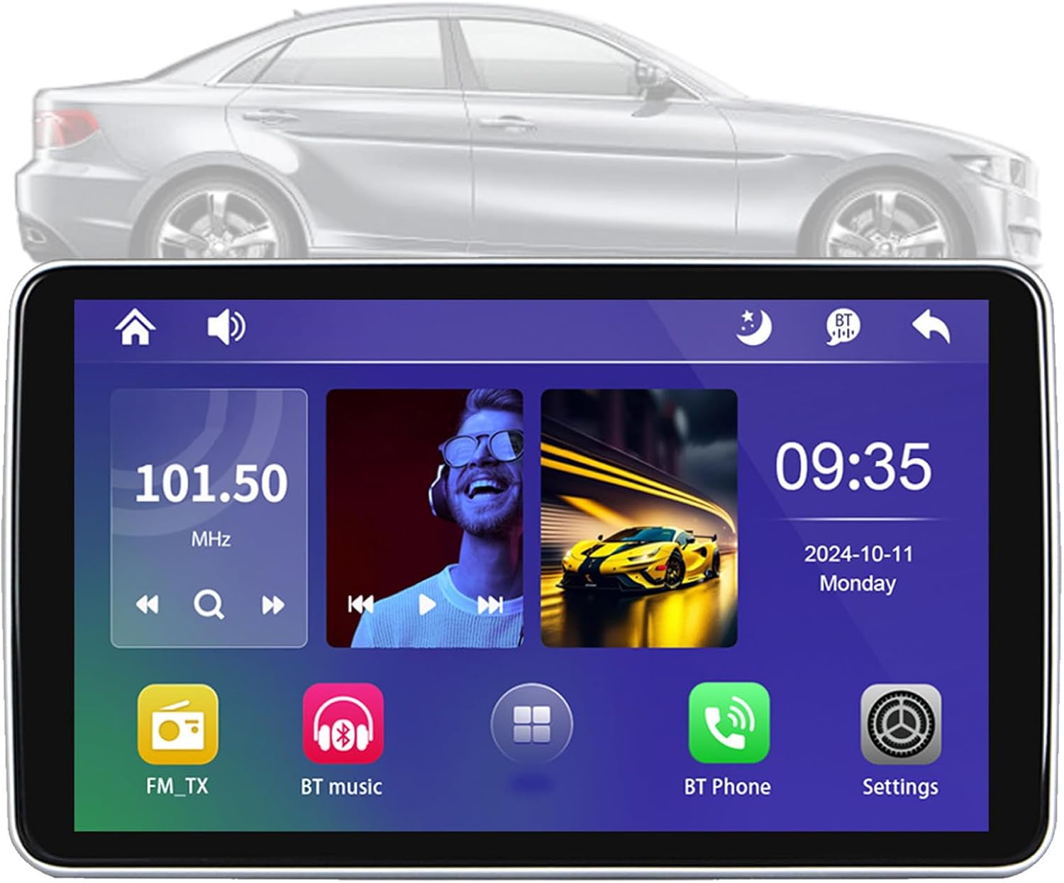 Car Headrest Player Touch Screen, 10.1" TV Screen, Support Cordless Carplay & Android Auto & Screen Projection & USB/TF