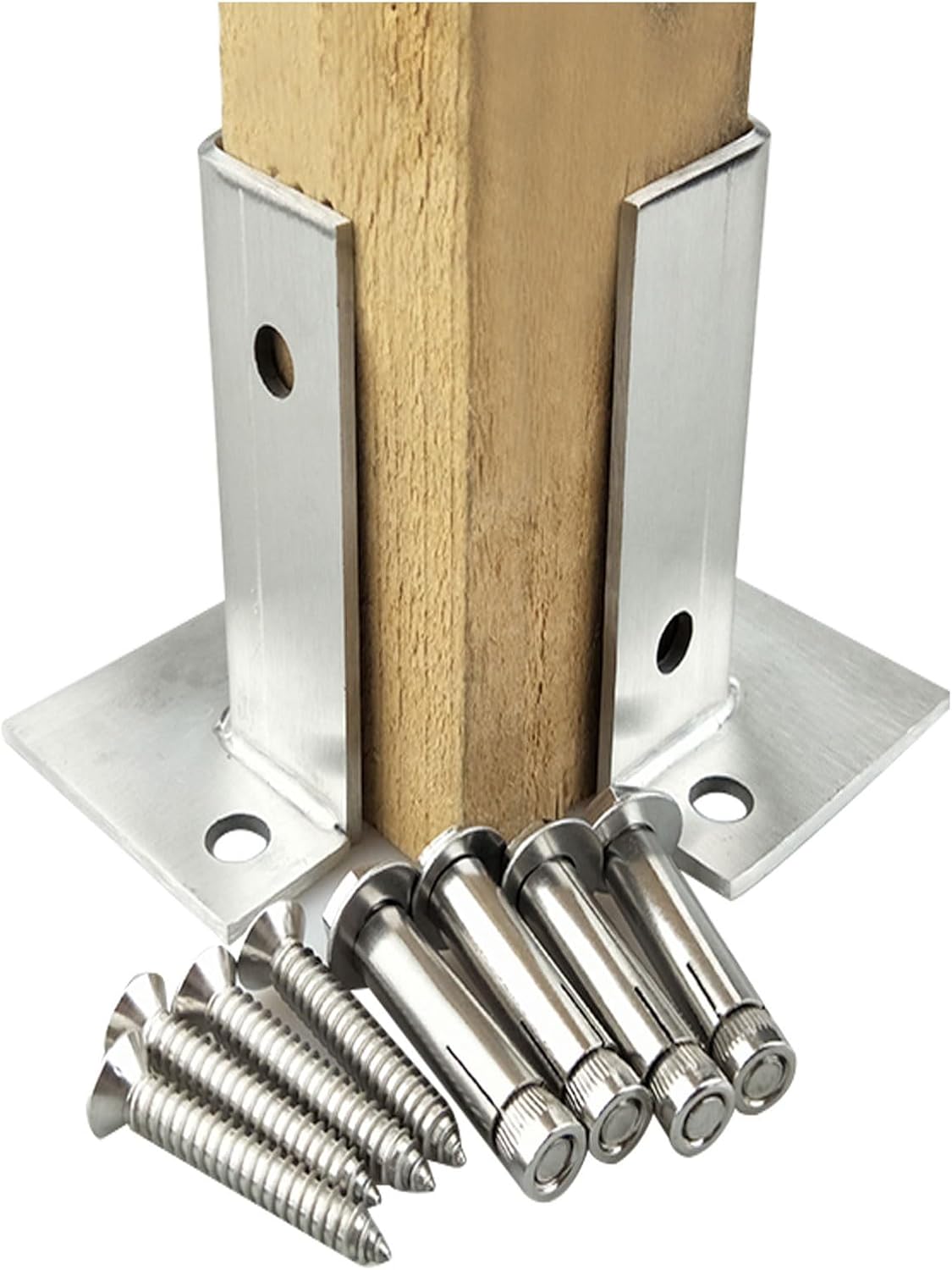 Adjustable Pergola Post Base (4 PCS) - Heavy Duty Wood Fence Anchor Bracket for Porch Railing, Stair Handrails & Mailbox Support - Durable Post Repair Solution