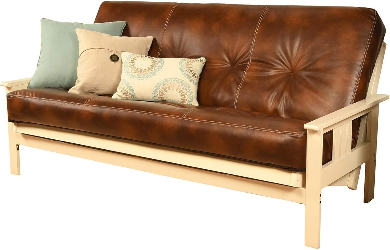 Maykoosh Full Size Futon Frame & Mattress Set - White Finish Convertible Sofa Bed - 33" H x 79" L x 37" D