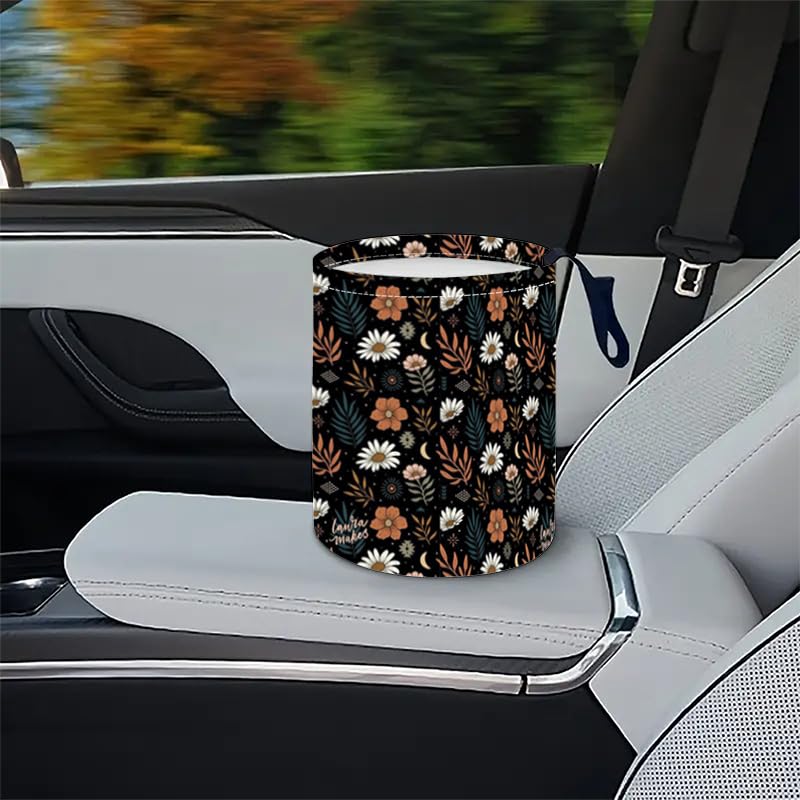 Image of Portable Reusable Waterproof Car Trash Bin, Multipurpose Vehicle Organizer, Road Trip Essentials (Little Flower)