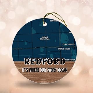 Redford MI Christmas Ornaments City Map - It's Where Our Story Began Keepsakes Vintage Custom City Map Redford Michigan Ornament MDF 3" White