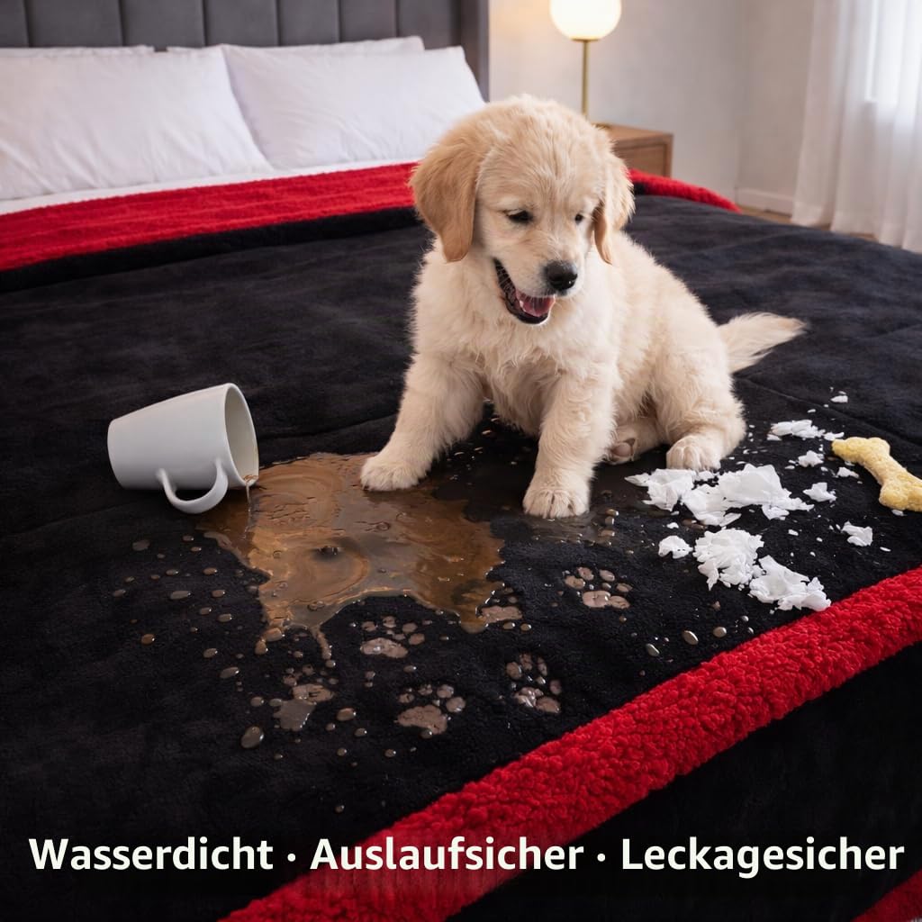 wasserdichte Sherpa Decke – Kuschelige Hundedecke & Katzendecke für Haustiere und Menschen – Weiche, Waschbare Decke für Sofa, Bett & Reisen