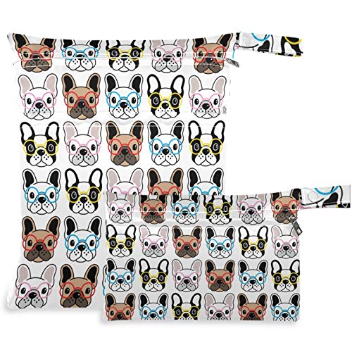 Visesunny French Bulldog Wet Bag 2Pcs with Zippered Pockets