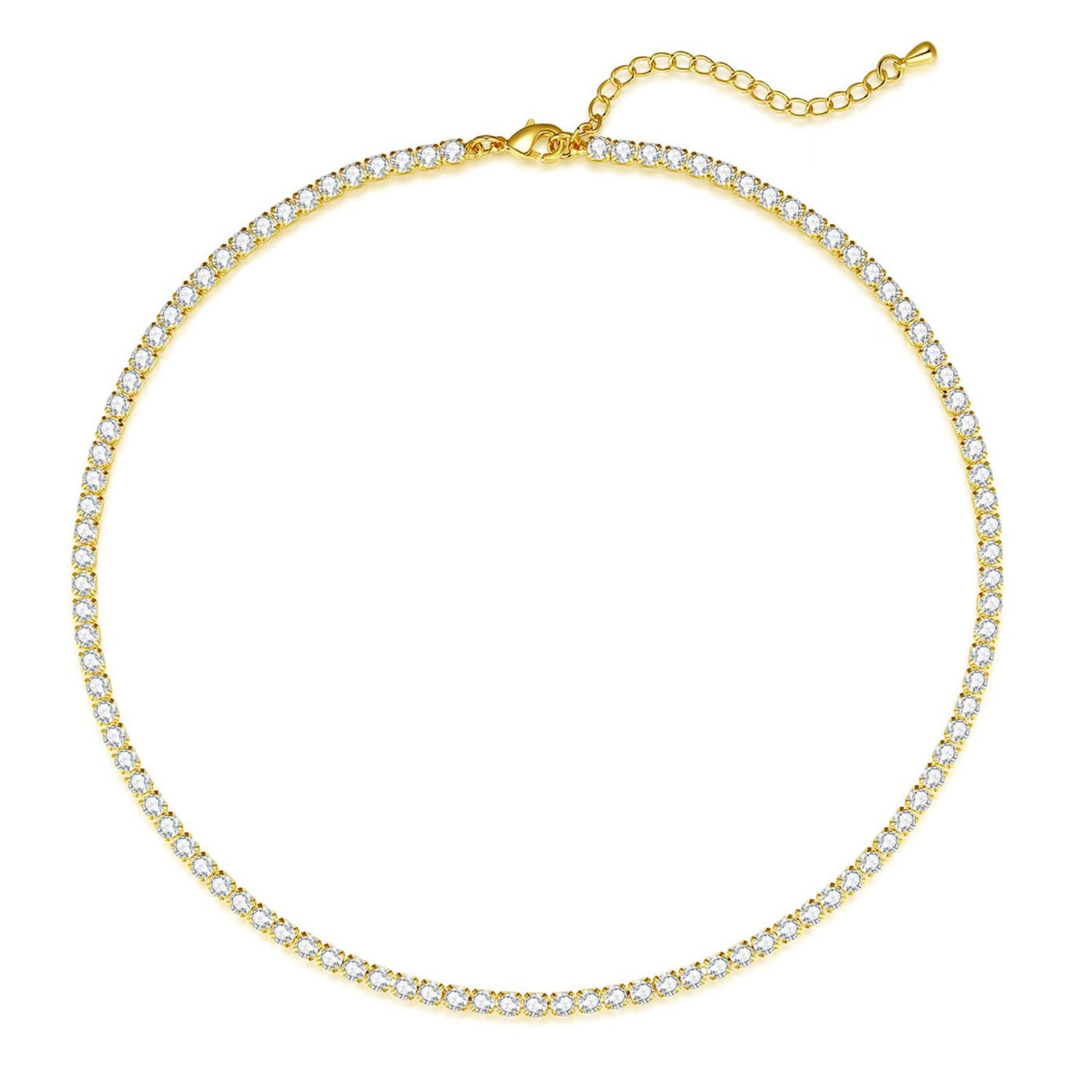 Tennis Necklace for Women, 18K Gold/Silver Plated Rhinestone Choker Necklaces Dainty Zirconia Cut Faux Diamond chain Wedding Jewelry for Women