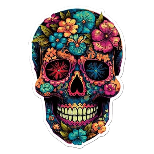 Sugar Skull Flowers Vinyl Decal Sticker- 8.5" x 5.75"