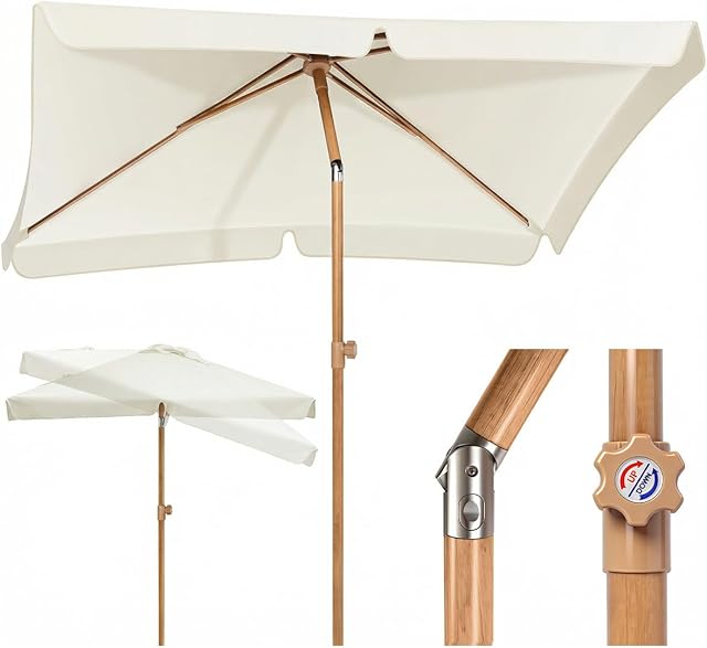Sekey Sekey Sonnenschirm Balkon 200x125 cm Holzoptik, Sonnenschirm Rechteckig mit höhenverstellbar, 180g/m² Polyester UV50+, Aluminium-D — Sonnenschirme