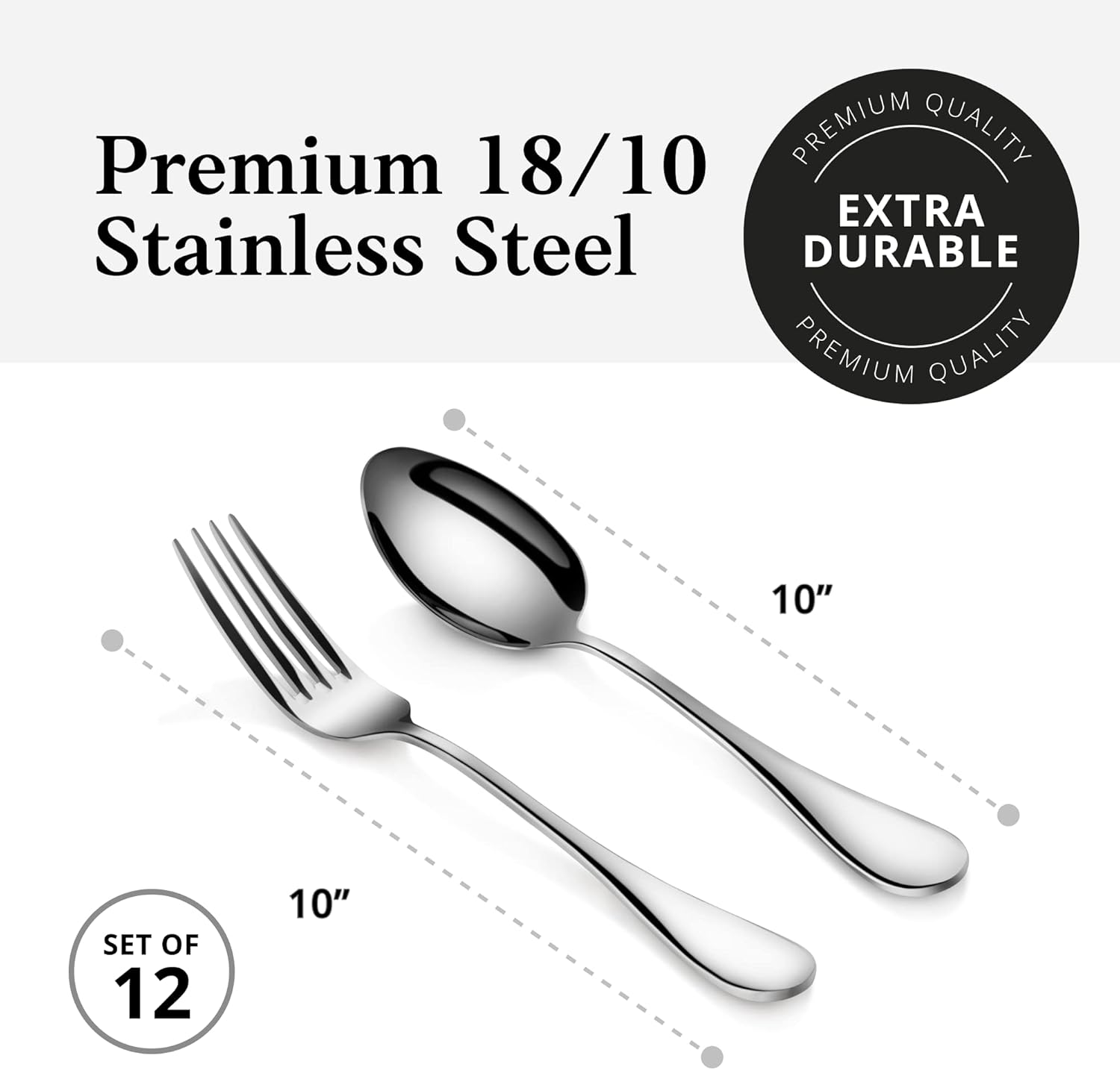 Artaste 56426 Rain 18/10 Stainless Steel Table LARGE SERVING Spoons and Forks Set, of 6 in Each, Silver