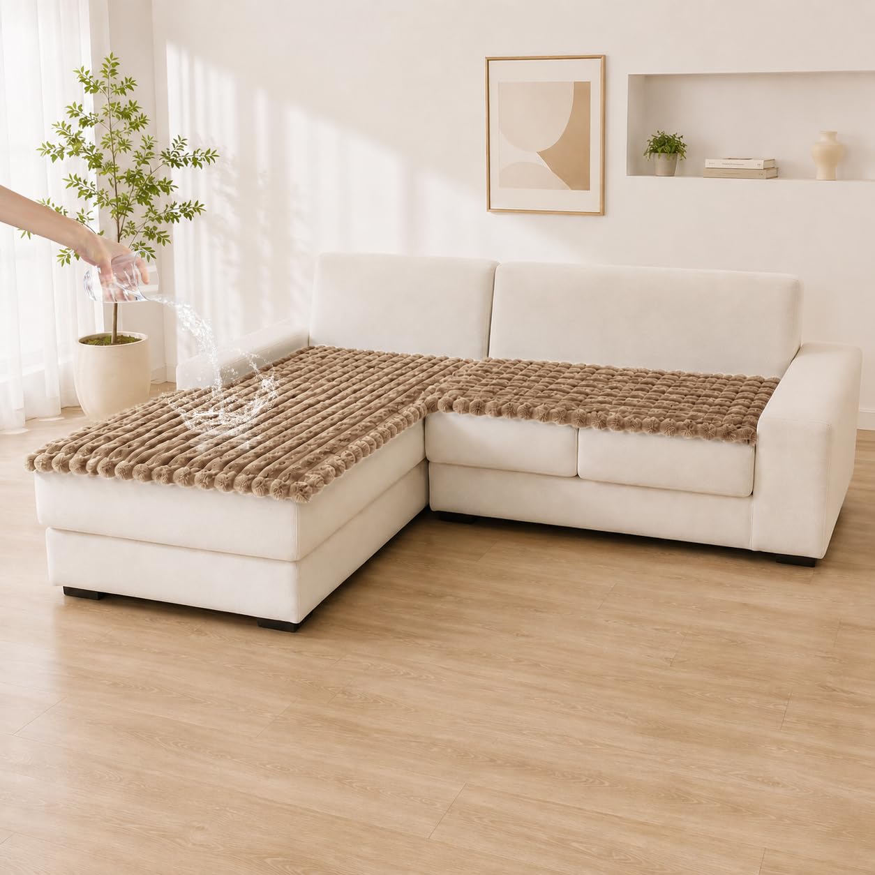 Zlune Waterproof Machine Washable Sofa Cover, Light brown, 2 Pack — image 1
