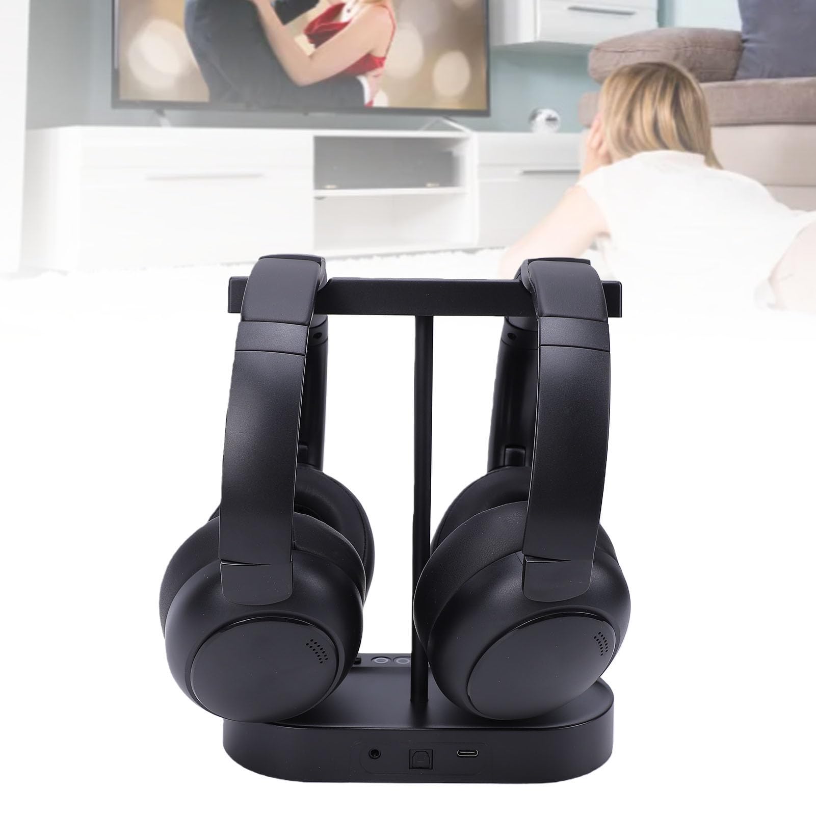 Auriculares Inalámbricos Duales para Ver Televisión, Auriculares Supraaurales con Transmisor, Base de Carga, Baja Latencia, Batería de 40 Horas, para Personas Mayores