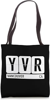 YVR Vancouver Canada Travel Souvenir Black Text Tote Bag