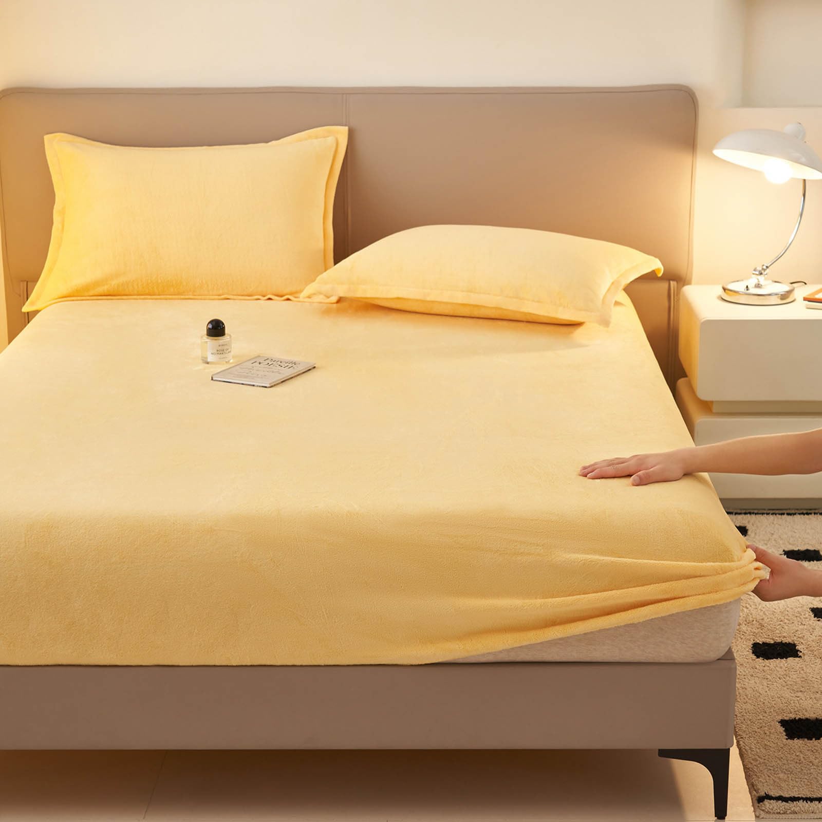 Drap-housse profond thermique en peluche moelleuse et élastique pour grand matelas