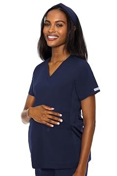 Med Couture Maternity V-Neck Scrub Top Soft 360 Stretch Pregnancy Scrubs with Adjustable Waist Pockets MC8459