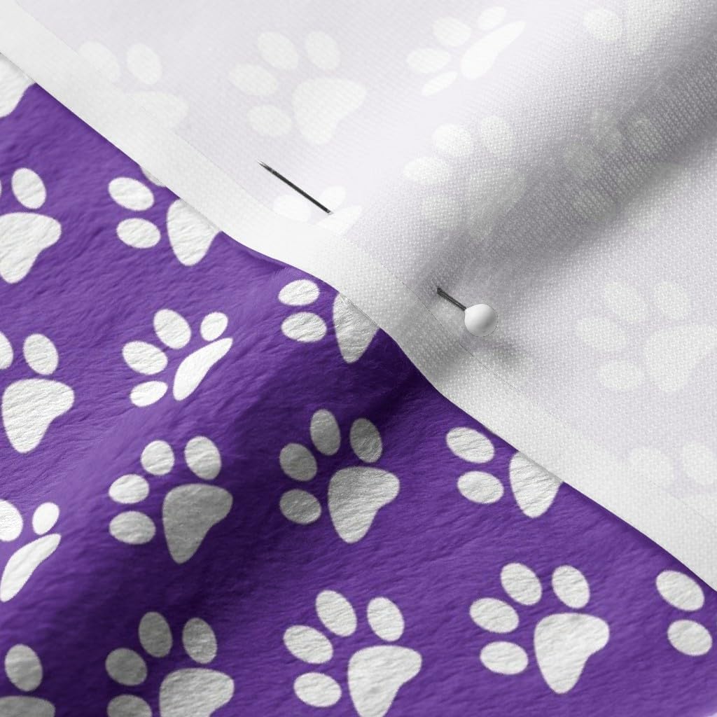 Spoonflower Fabric - White Paw Prints Purple Animal Cat Dogs Mini Small Tiny Micro Pet Printed on Minky Fabric by The Yard - Sewing Baby Blankets Quilt Backing Plush