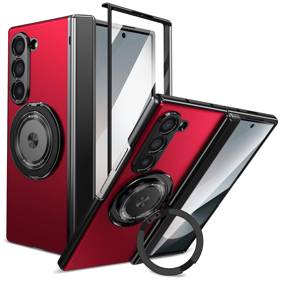 Coque Samsung Galaxy Z Fold 3 rouge avec support anneau magnétique