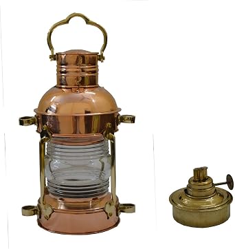 Brass and Copper Anchor Oil Lamp 15 Inch Large Leeds Burton Lantern Nautical Maritime Ship Ancient Transit Lighting Hurricane Lantern, 7.08 x 7.9 12.20 inches,18 20 31cm,