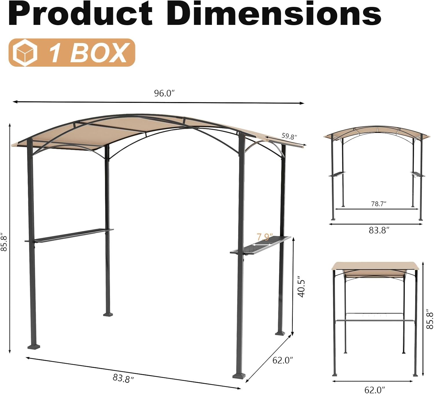 Product dimensions of the grill gazebo