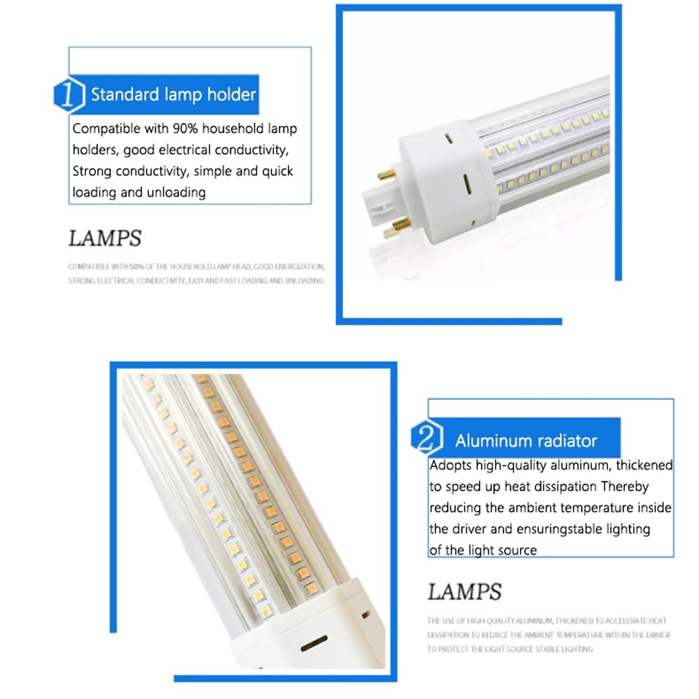 Paquete de 10 Bombillas Led Gx24Q con Base de 4 Pines, Cálido 3000 K, Fluorescente Compacta de 22 W para Ventilador de Baño, Campana de Cocina, Lámpara Enchufable de 6000 K, Ángulo/Warm Whit