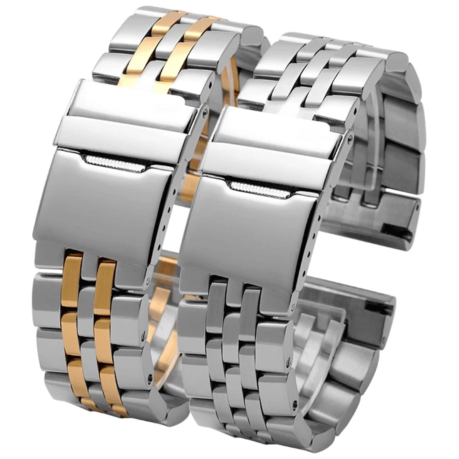 Correa de reloj de acero inoxidable de 22 mm y 24 mm, plateada y dorada, de metal sólido for hombre y mujer.