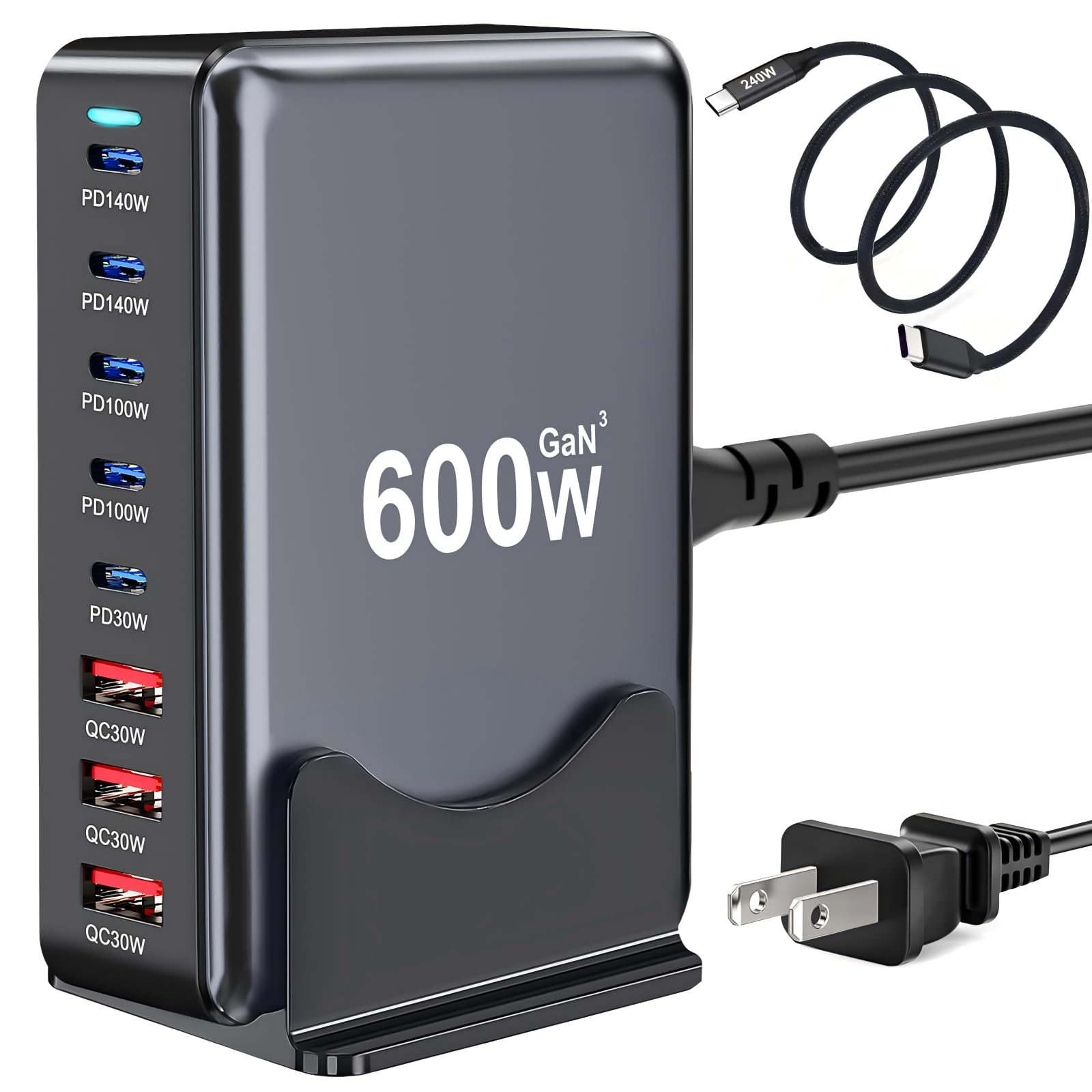 600W USB C Charger Block, Multi-port Fast USB Charging Station Dual PD 140W GaN Ⅲ Charging Station For Multiple Devices, Laptop Charger Adapter