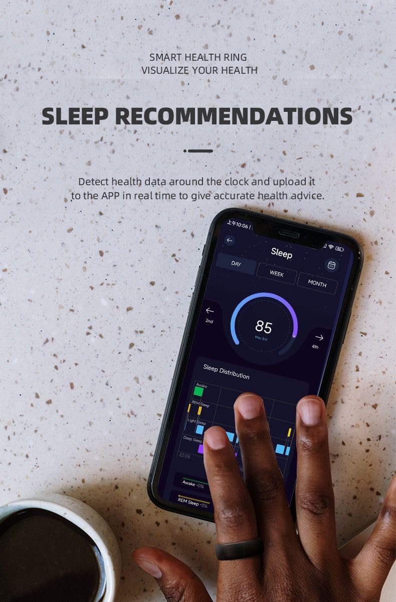 Doziva Smart Ring - Anillo inteligente de seguimiento de frecuencia cardíaca y fitness, batería de hasta 7 días, compatible con iOS/Android (negro, 9)