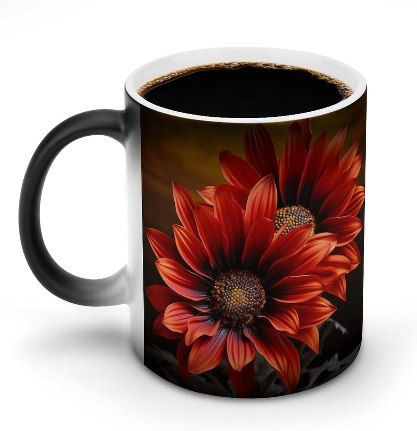 Color Changing Mug Red Sunflower Printed Ceramic Coffee Mug Heat Changing Sensitive Mug Magic Heat Changing Coffee Mug Novelty Coffee Mugs