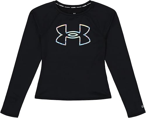 Under Armour Girls' Core Rashguard, Long Sleeve Top, Logo Design, UPF 50, Black
