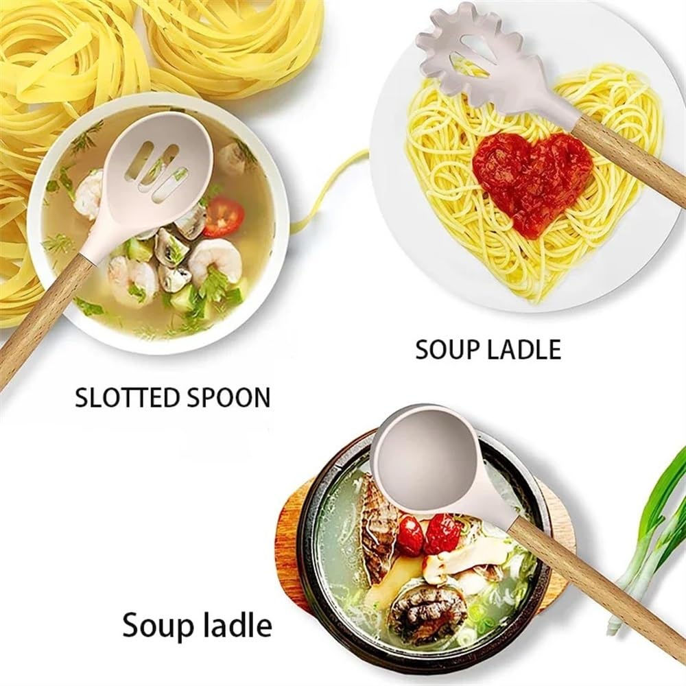 Küchenutensilien-Set mit langem Griff, hitzebeständig, antihaftbeschichtet, Silikon, Pfannenwender, Suppenlöffel, Schaufel, Küche, Kochwerkzeug (schwarz)