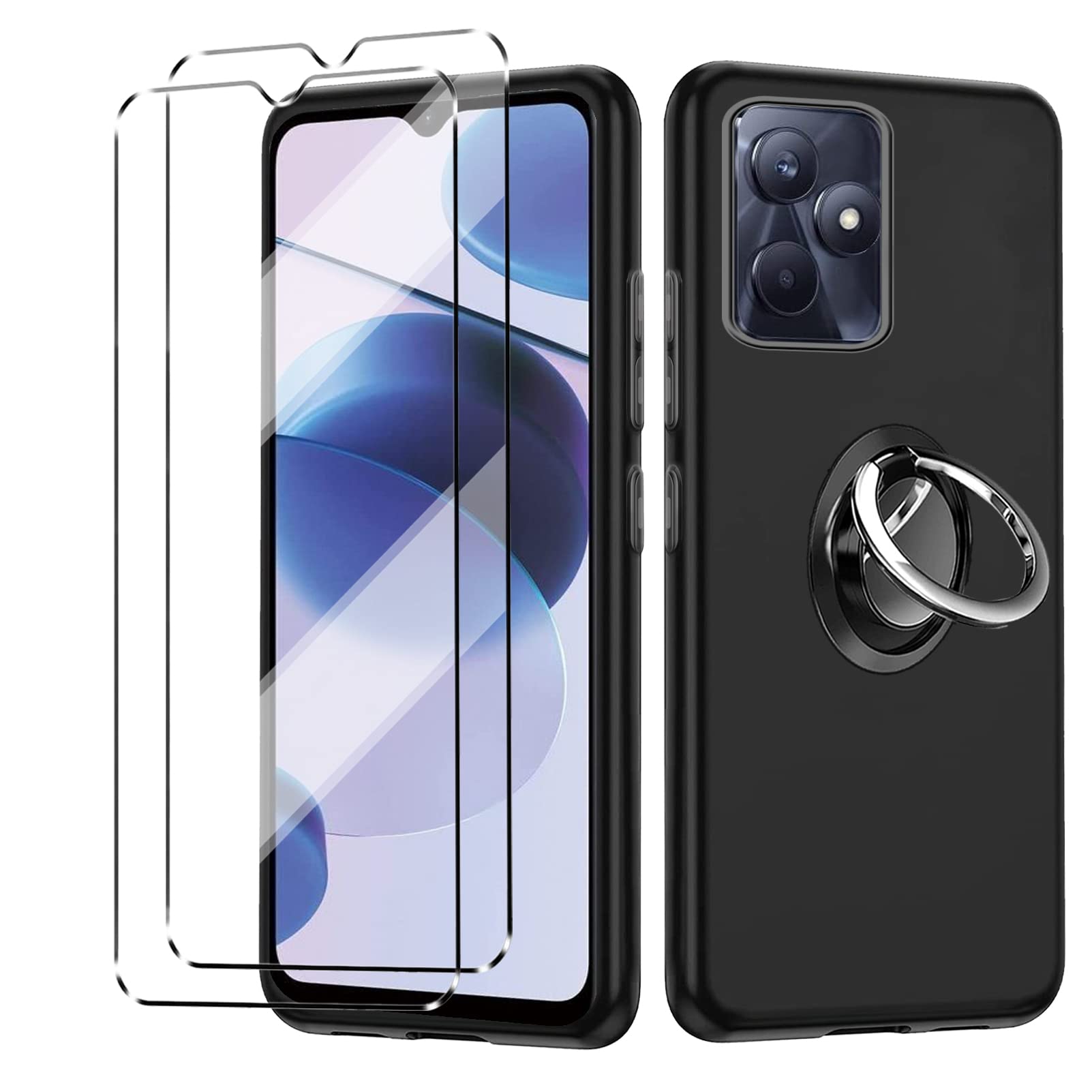 Cover Per Redmi 12 4G In TPU Trasparente + 2 Pellicole Vetro Temperato + Supporto Anulare – Kit Protezione 4 In 1 - 3