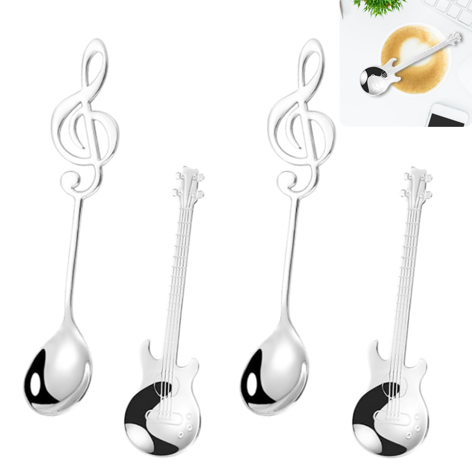 3 Pezzi Cucchiai A Forma Chitarra In Acciaio Per on