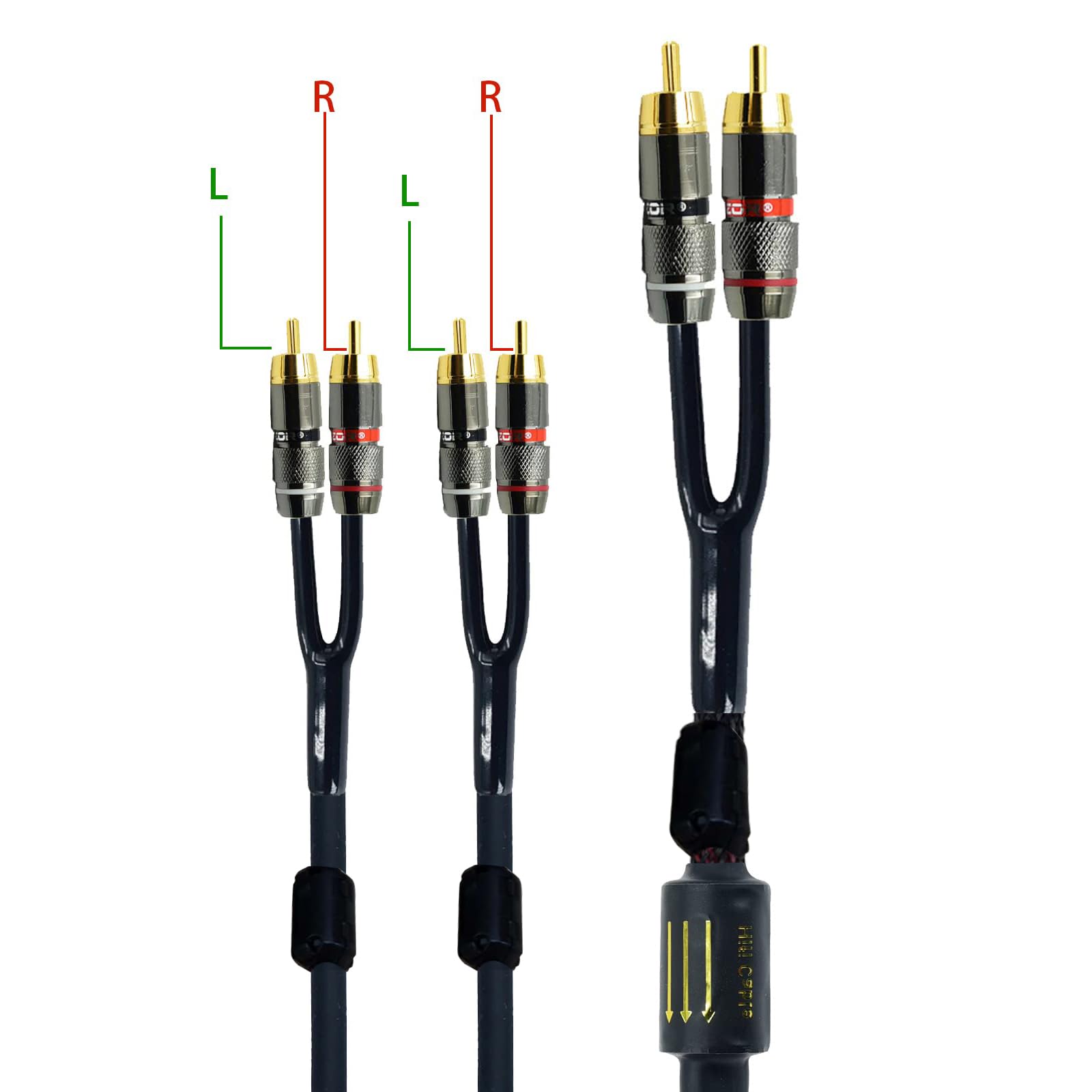 Unifizz Cable divisor RCA blindado de 15 pies para subwoofer estéreo de audio y vídeo, 2 machos a 4 machos, adaptador en Y, cable de extensión chapado en oro de 24 quilates