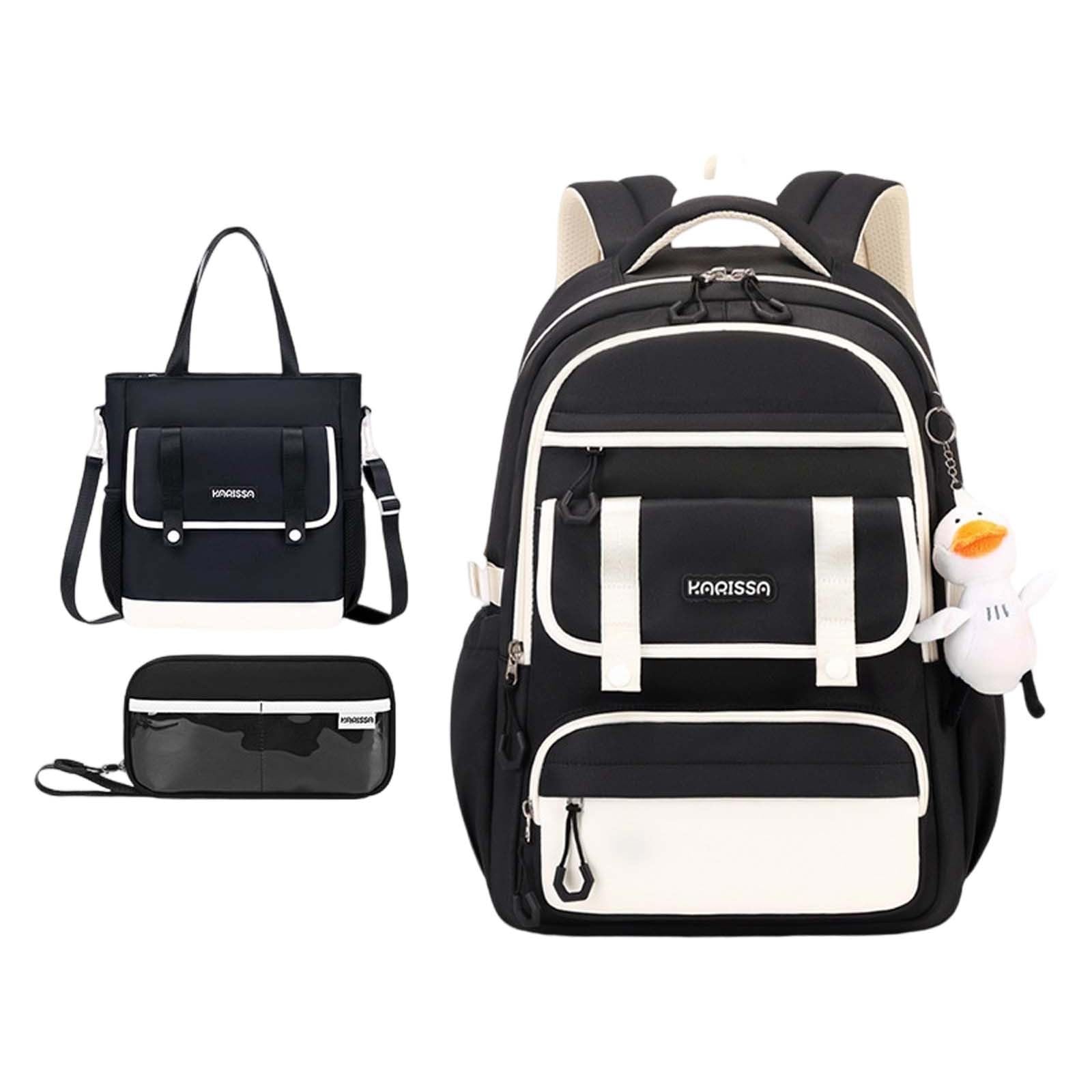 Schultasche Leichter Stoff-Mädchenrucksack für Grundschulkinder 5 15 (Black, M)