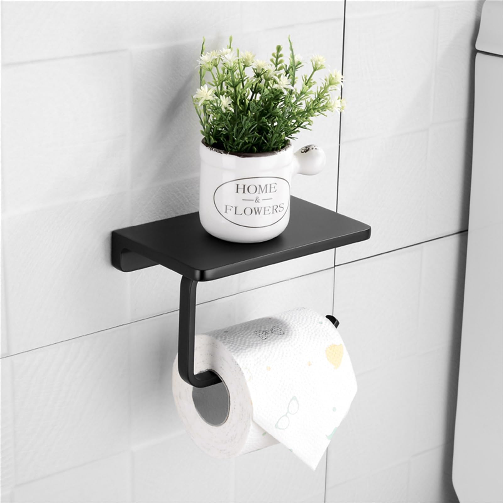 Stały uchwyt na papier toaletowy, Black Stainless Steel Bathroom Wall Mount Toilet Paper Holder With Phone And Shelf