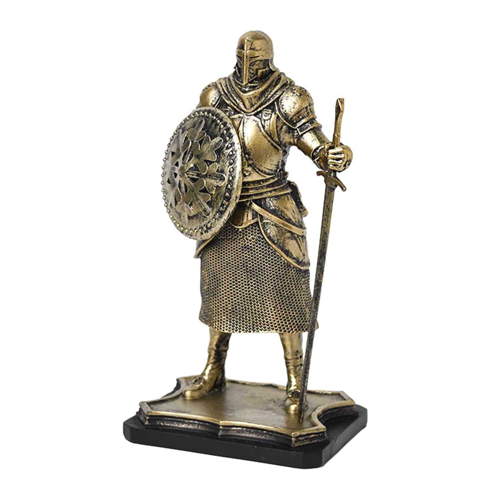 Virelynx Medieval Knight Figurine – Vintage Resin Statue Metallic Finish, Handcrafted Armor and Shield for Bookshelf Office