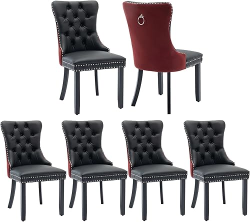 Miniatura 20 de Juego de 4 sillas de comedor de terciopelo beige, sillas tapizadas modernas para comedor con respaldo capitoné y acentos de madera, patas curvas de