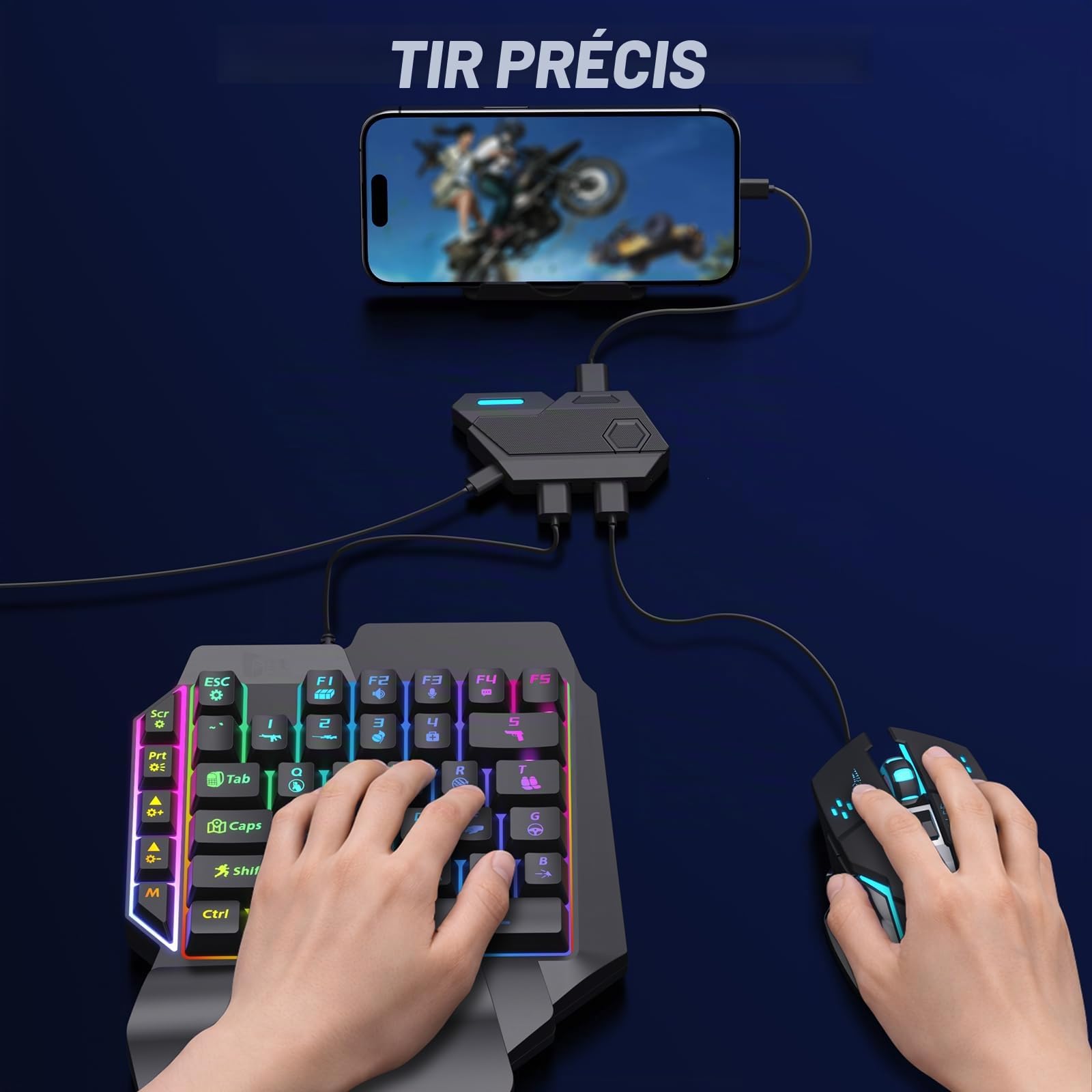 Bestcool Clavier mécanique Filaire à 39 Touches RVB avec Repose-Poignet, convertisseur de Souris de Jeu pour PUBG, Jeux sur téléphone Android, Pas pour iOS