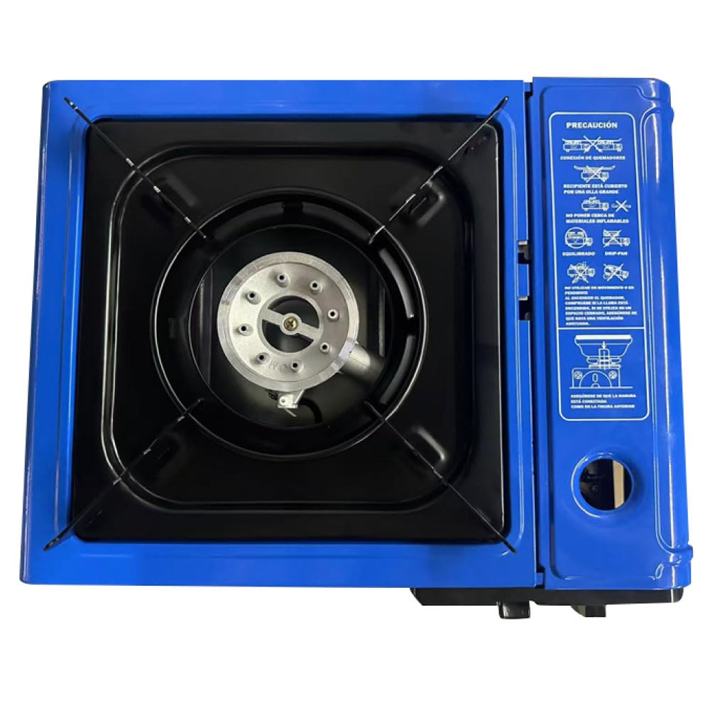 Hornillo camping gas portatil y 4 cartuchos de gas butano BTN 250 FASEBA. Cocina homologada, ideal para camping y uso en exteriores.