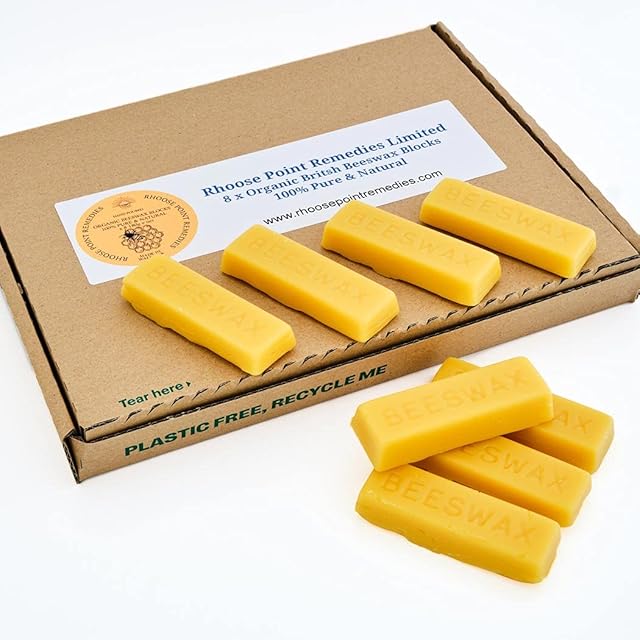 Pure British Beeswax Blocks 100% Natural Organic Bees Wax 180g  Triple Filtered for Making Your own Candles, Leather Polish, Wood Polish, Wax Melts, lotions, balms, Creams & Body Butters (8 Blocks)