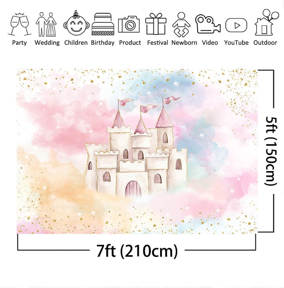 Mocsicka Prinzessinnen-Schloss Fotohintergrund – 210x150 Cm, Aquarell-Wildblumen-Design Auf Vinyl, Für Geburtstage & Babypartys