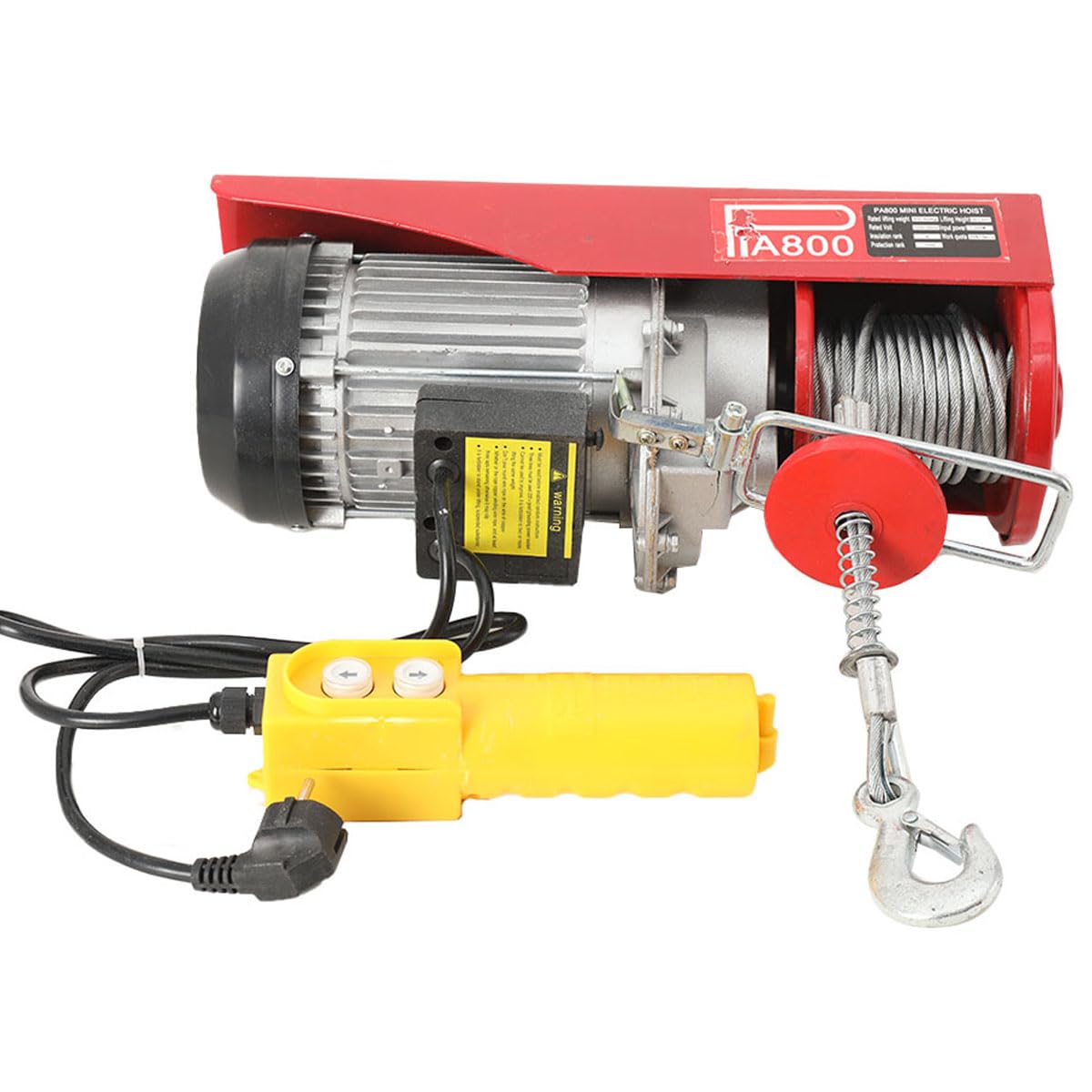 Elektrische Seilwinde 400kg bis 800kg Hubhöhe 12m Seilzug Motorwinde 1300W Kupfermotor Flaschenzug 8m/min Hubgeschwindigkeit Hebezug mit Kabelloser Fernbedienung Seilhebezug Kettenzug