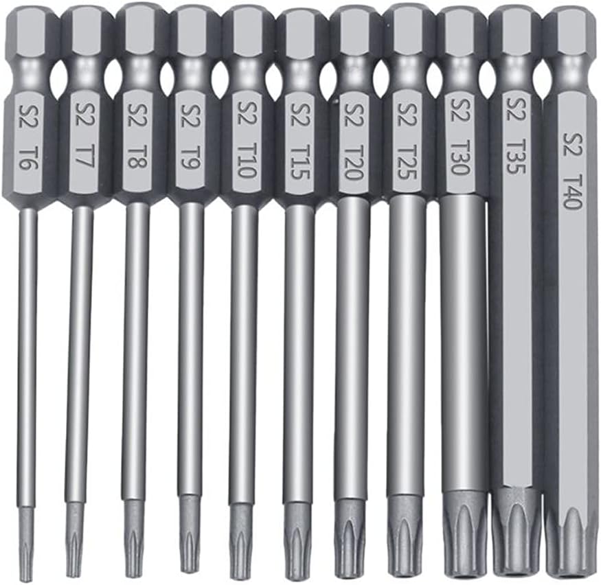 11/12pcs Tamper Proof Security Drill Bit Set Torx Screwdriver Flat Head 1/4" Hex F1FC (Size : 100M) ()