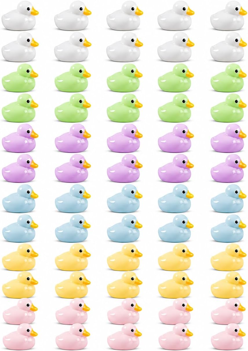 60 Pack Mini Resin Ducks, 6 Colors Tiny Craft Accents
