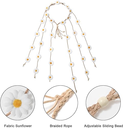 Miniatura 3 de AWAYTR Diadema de girasol para mujer, hippie, bohomia, cuerda de plumas, coronas para niñas