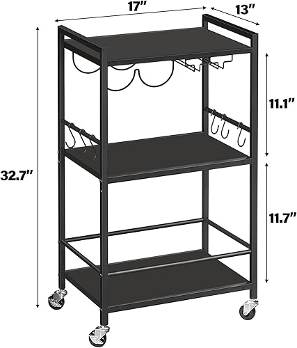 Miniatura 6 de TUTOTAK Carrito de bar, carrito de servicio de bar en casa, carrito de microondas, carrito de bebidas, estante de cocina móvil con estante para vino