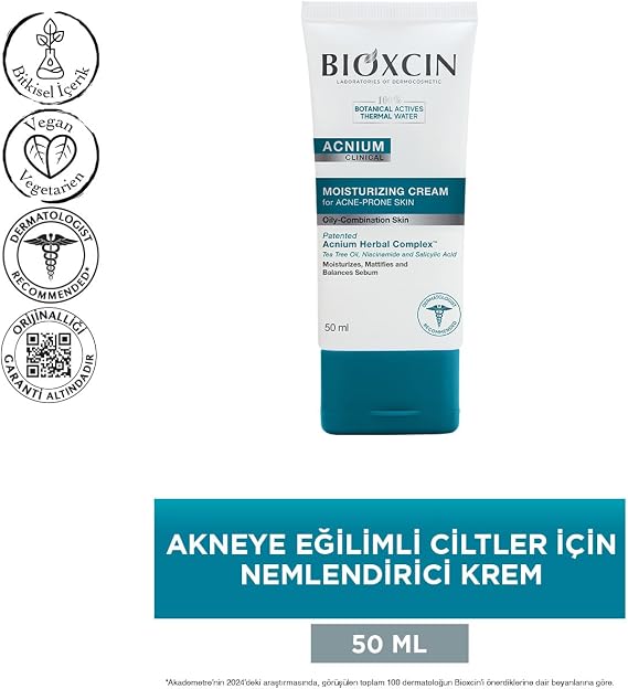 Bioxcin Acnium Sebum Dengeleyici Nemlendirici Krem 50 ml – Yağlı ve Akneye Eğilimli Ciltler İçin Hafif Nemlendirici (2 paketi)