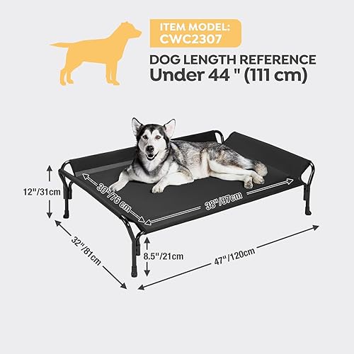 Miniatura 3 de Veehoo Cama elevada refrescante para perro, cuna elevada para mascotas con barandilla y reposacabezas inclinado, malla Teslin duradera y