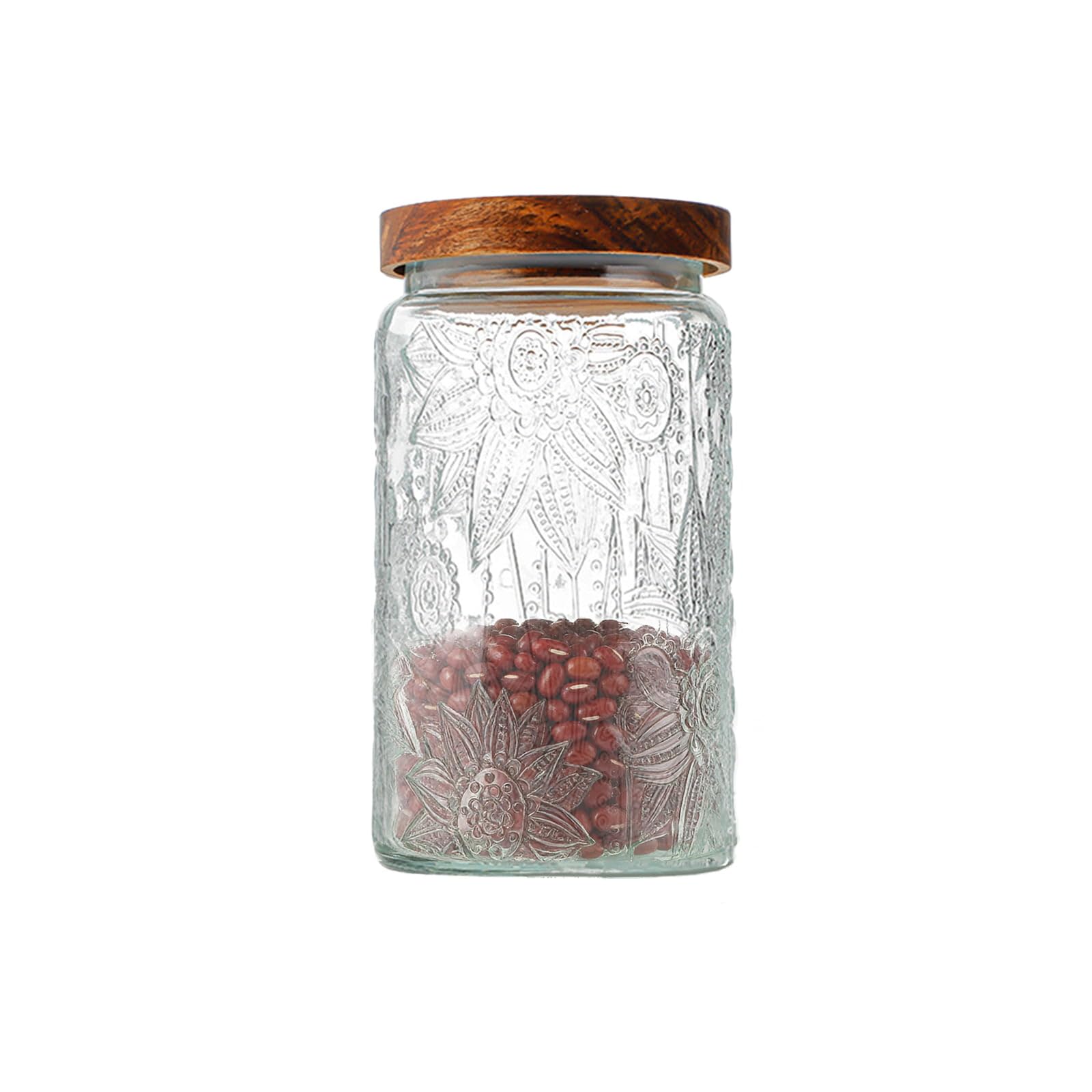 Dyuee Sunflower Glass Pickle Jar With Airtight Acacia Wood Lid 1000Ml Vintage Glass Kitchen Storage Counter Sealed Jar 35Oz Decorative Glass Food Storage Containers For Candy Flour Oats Coffee Bean (Sunflower)
