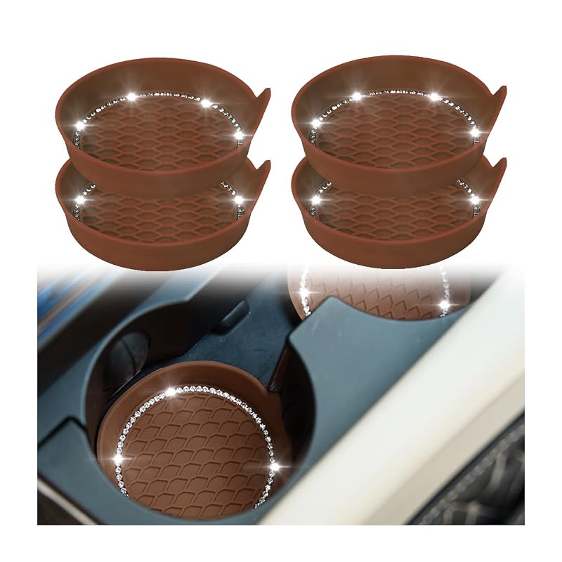 Kit com 4 porta-copos para carro com silicone e detalhes brilhantes zipelo, cor Café