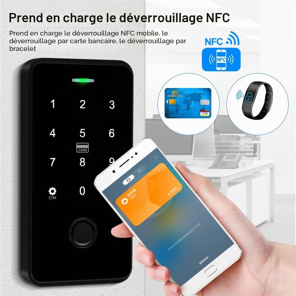 YiToo Clavier de contrôle d'accès biométrique à Empreintes digitales Tuya App Smart NFC ouvre-Porte étanche 13,56 MHz RFID Clavier avec Wiegand 26 Bits Sortie/entrée