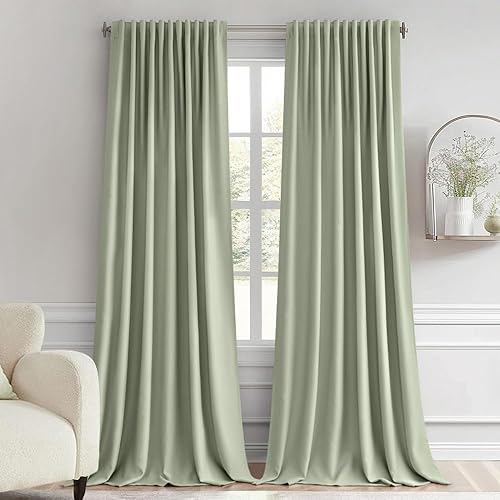 MIULEE Cortinas opacas con pestaña trasera color verde salvia de 96 pulgadas de largo, juego de 2 paneles para sala de estar, dormitorio,