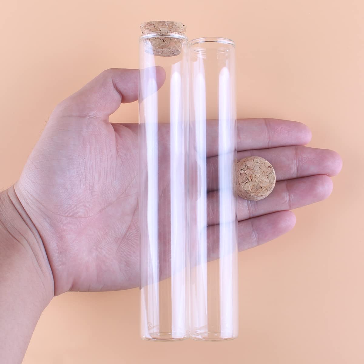SYLALE 50 Tubos de ensayo de 22 mm de diámetro con tapón de Corcho, Botellas de Vidrio, terrarios, frascos de Vidrio, Viales, Manualidades for Bodas, Recuerdos.(25ml-22x100mm)
